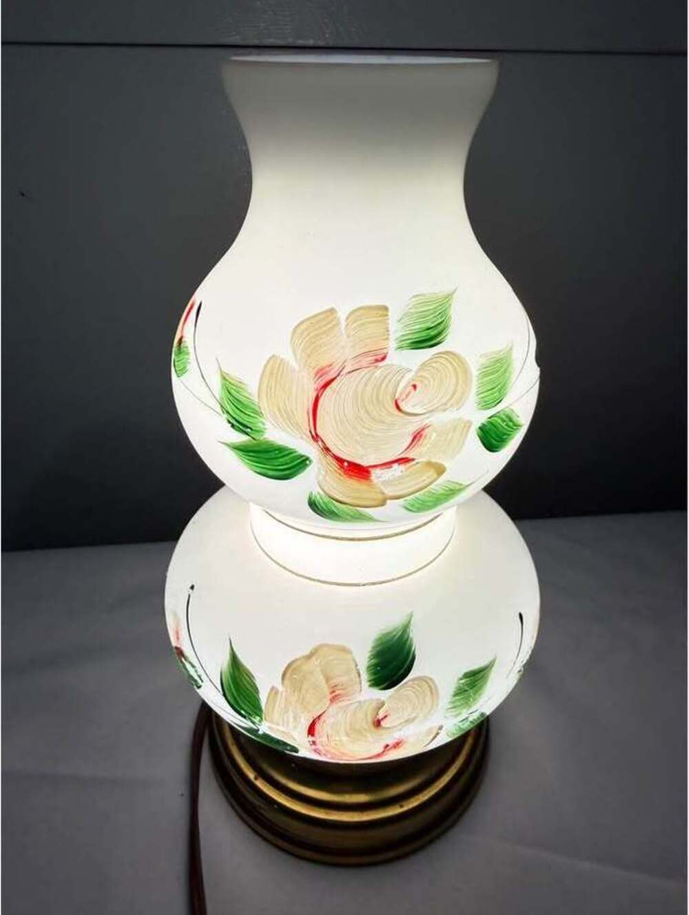 Vintage Hand-Painted Floral Hurricane Lamp